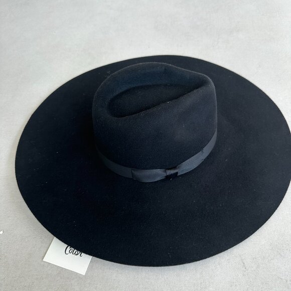 NWT Lack of Color Montana Midnight Muse Wool Felt Fedora Hat Black Wide Brim - Picture 5 of 10